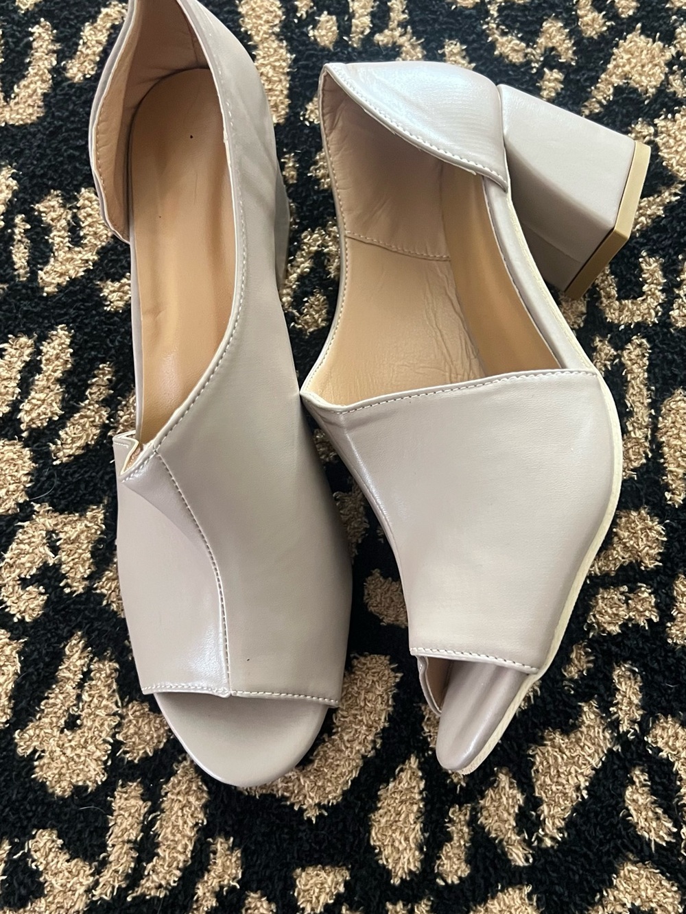 Cream Open-Toe Block Heel Pumps for Women